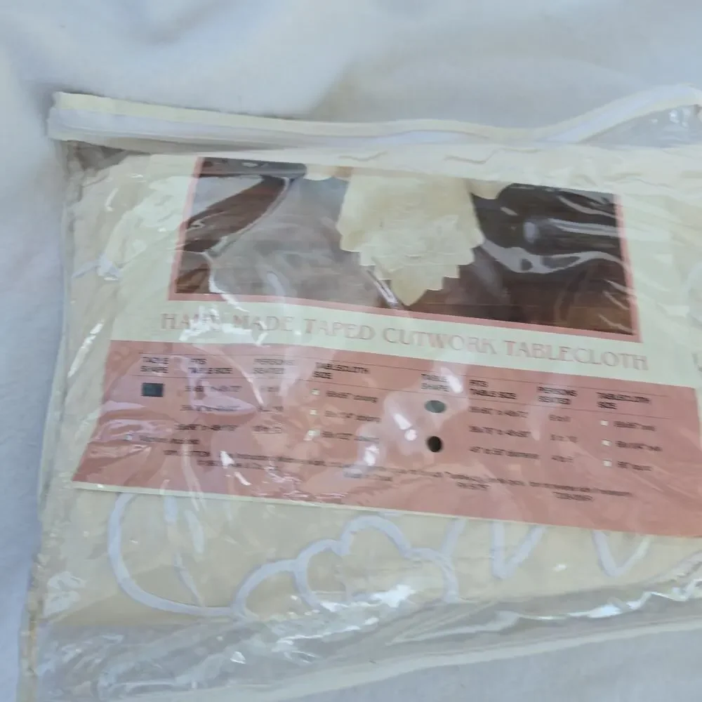 Handmade Taped Cutwork Tablecloth 68x86